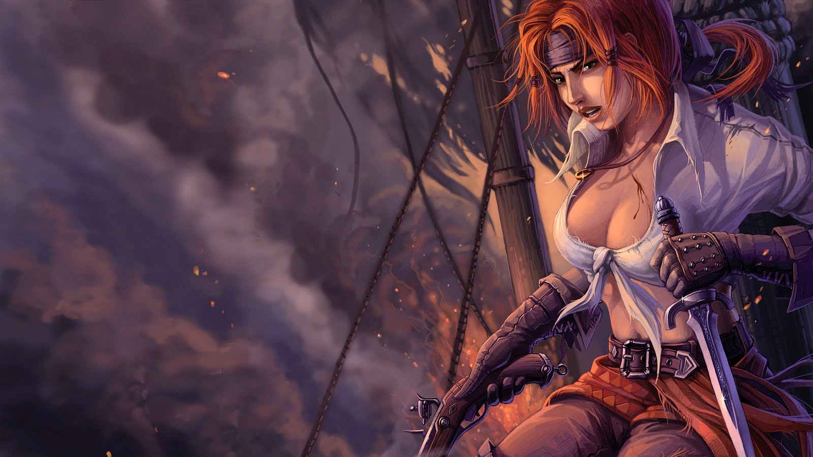 Redhead Pirate Girl Art Desktop
