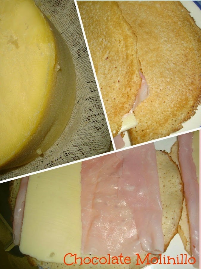 Crepas rellenas de jamón, queso y crema