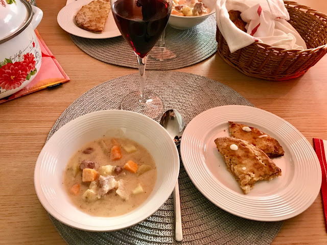 Potato and sweet potato soup and Finnish potato flatbread 