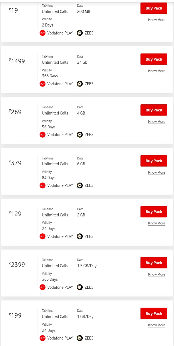 Vodafone Prepaid Recharge Plans 2020 All Vodafone Idea Recharge Plans With Unlimited Validity Mobigyan Pack valid for 56 days. vodafone prepaid recharge plans 2020