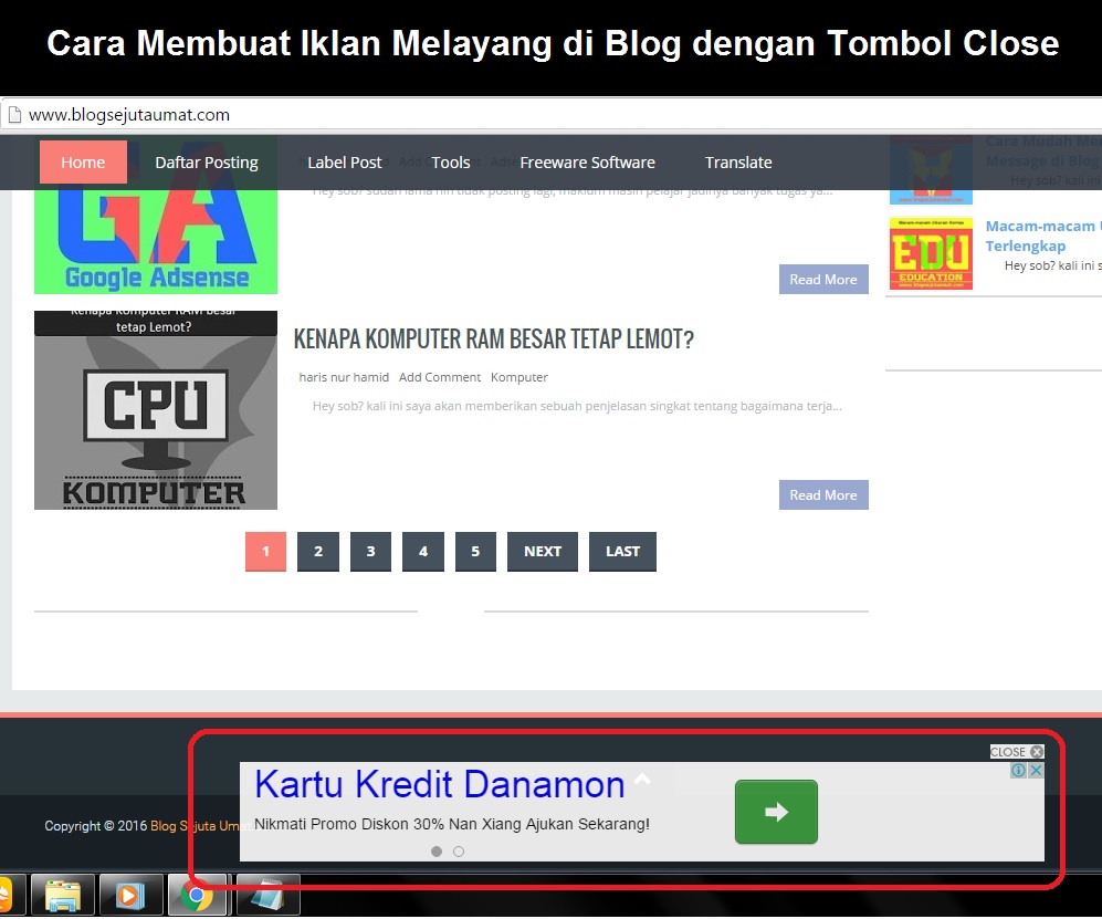 cara membuat iklan melayang di bawah