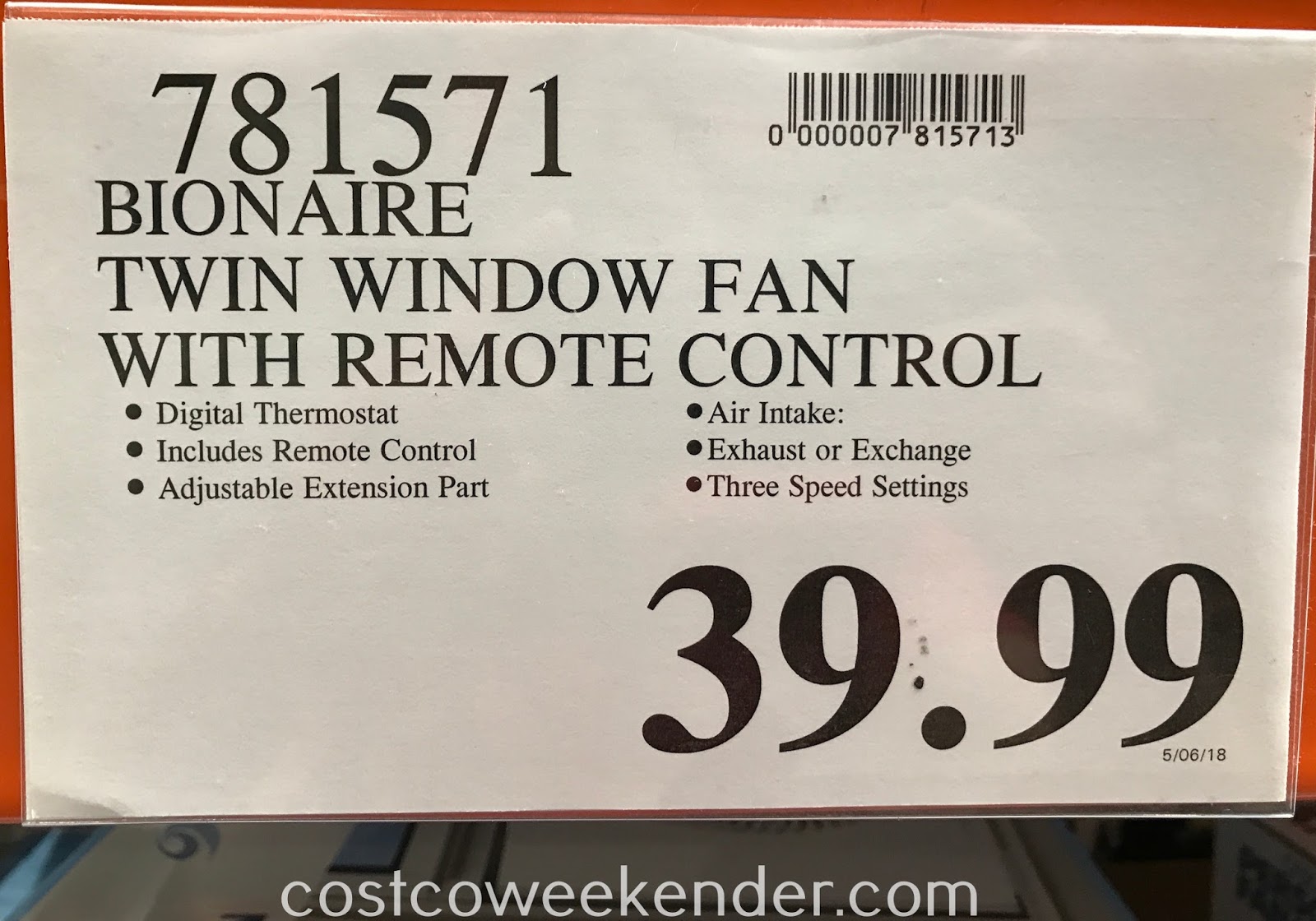 Bionaire Digital Twin Window Fan Costco Weekender
