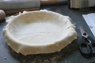 Pie dough lining pie plate