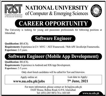 National University of Computer & Emerging Sciences Jobs 2021 in Pakistan National University of Computer & Emerging Sciences Jobs 2021 in Pakistan