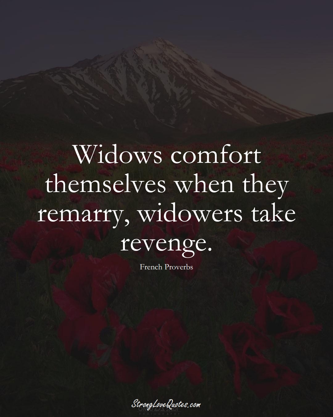 Widows comfort themselves when they remarry, widowers take revenge. (French Sayings);  #EuropeanSayings