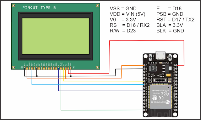 Antarmuka ESP 32 Menggunakan LCD 128x64 (ST7920) - ARDUCODING