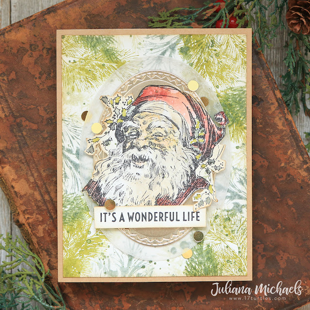 It's A Wonderful Life Christmas Card by Juliana Michaels featuring Tim Holtz Classic Christmas Stamp Set and Watercolor Stamped Backgrounds