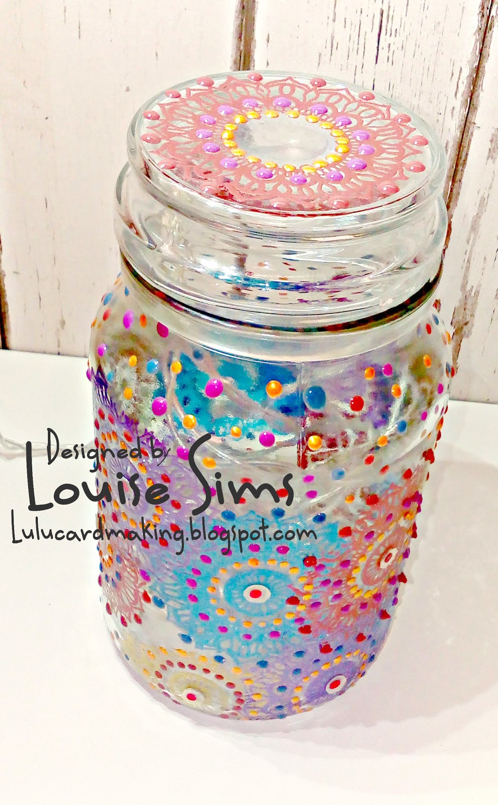 Upcycled glass coffee jar using Henna Flourish stamps, Nuvo embossing
