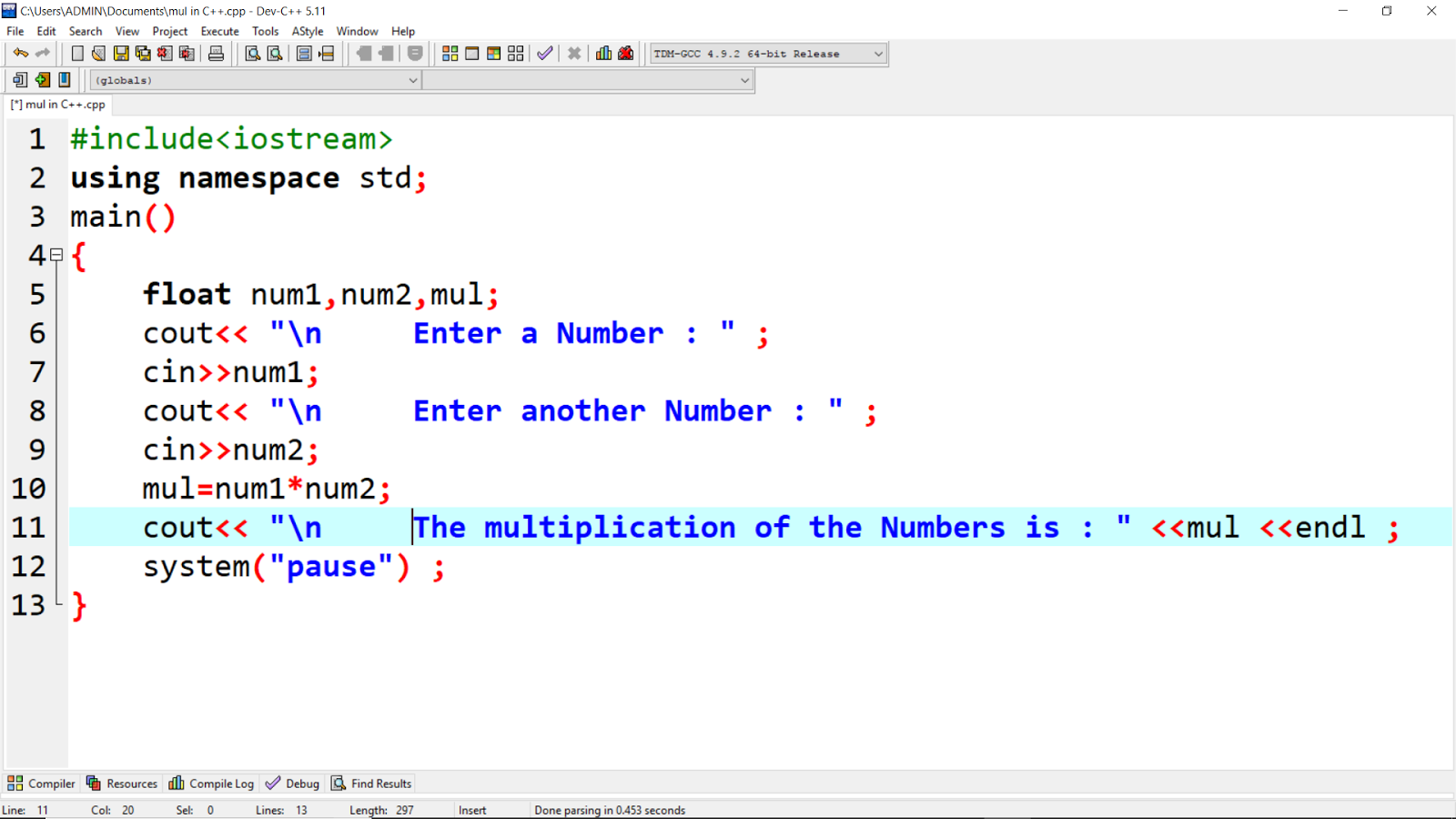 Multiplication of two Float numbers in C++ Language without and with Class