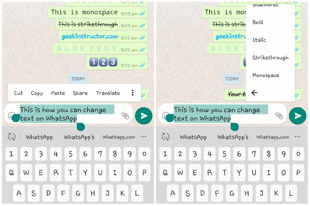 WhatsApp fonts: Bold, italic, strikethrough, monospace
