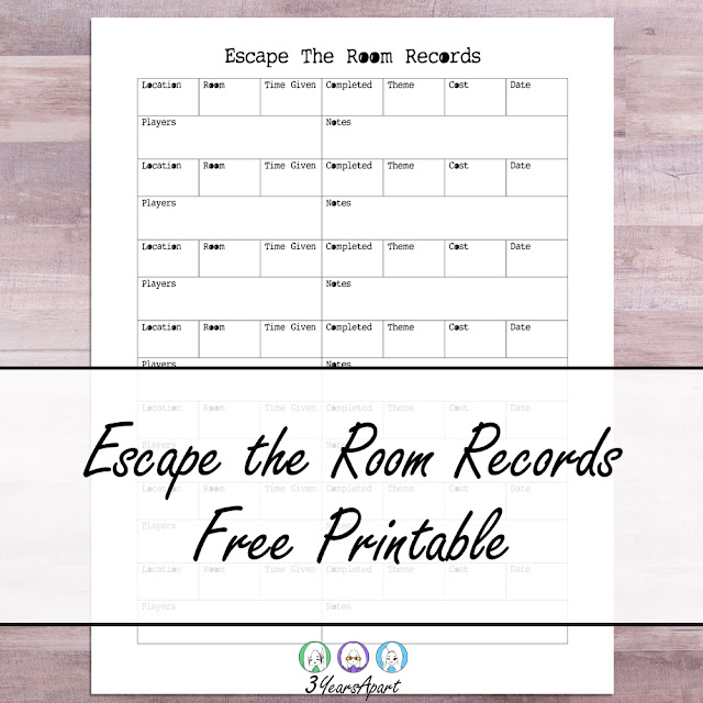 3 Years Apart - Escape the Room Records Tracker Free Printable