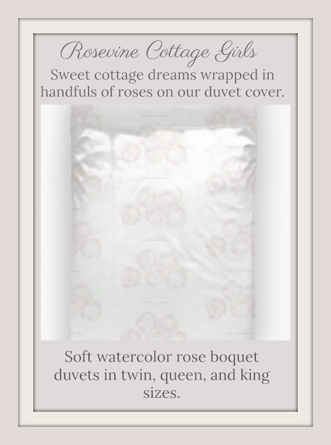 Handfuls of pink roses on white duvet covers | shabby chic rose duvet cover | rosevinecottagegirls.com