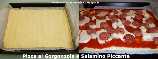 pizza gorgonzola e salamino piccante (con impasto per pizza in rotolo!)