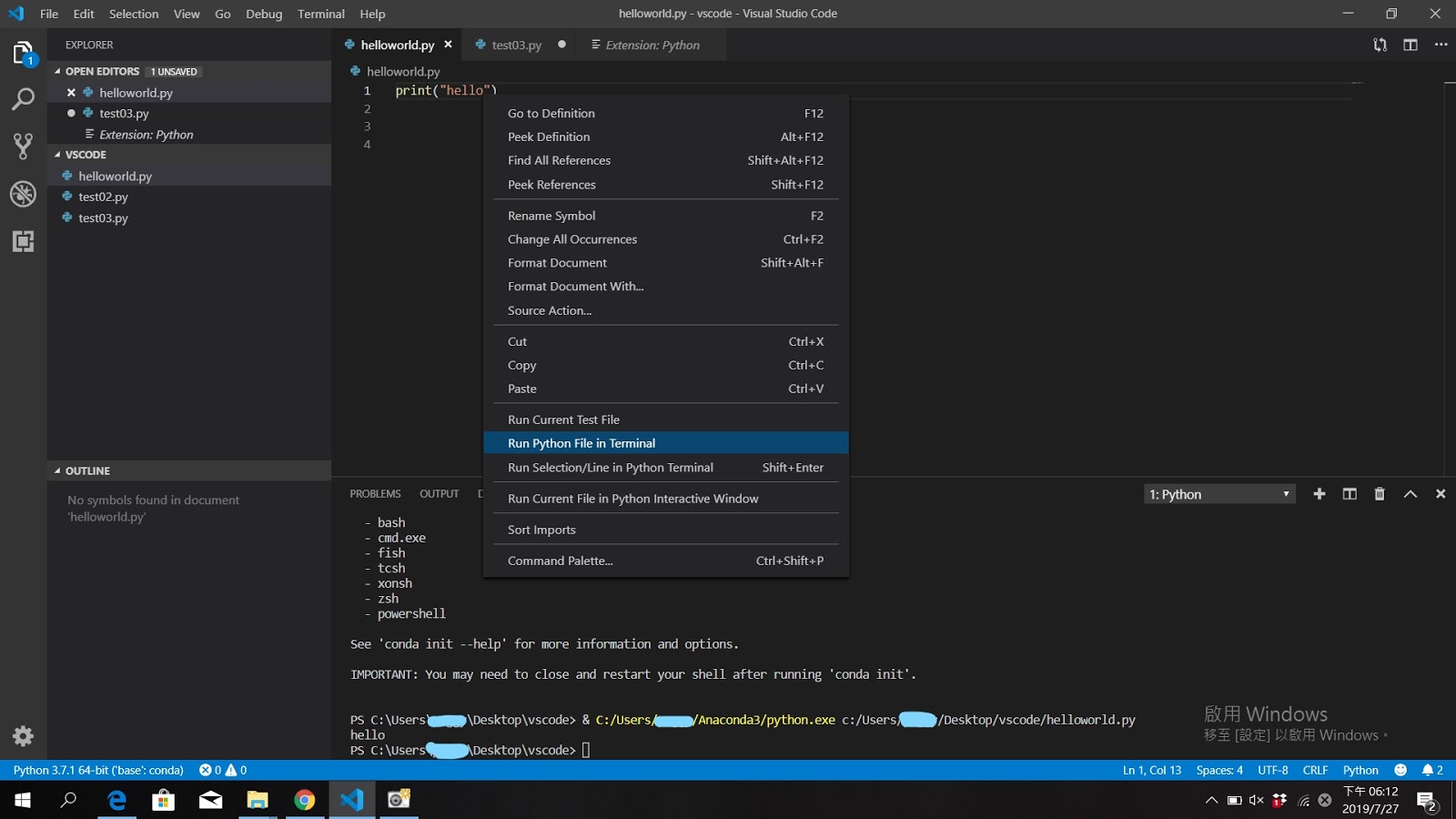 開發Python 使用 Visual Studio Code + Anaconda