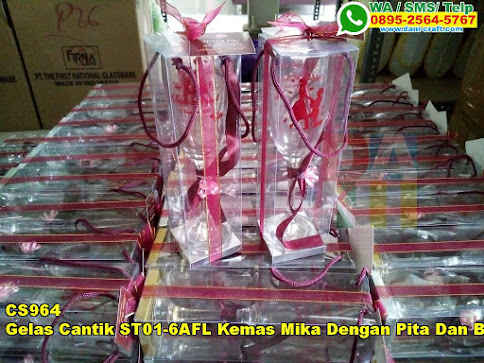 Toko Gelas Cantik ST01-6AFL Kemas Mika Dengan Pita Dan Bunga