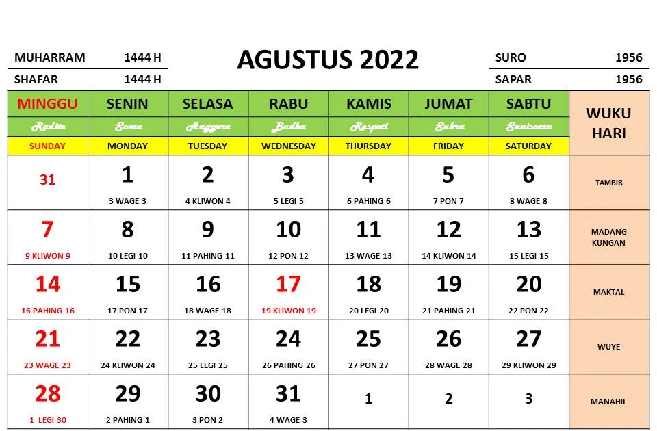 Kalender Agustus