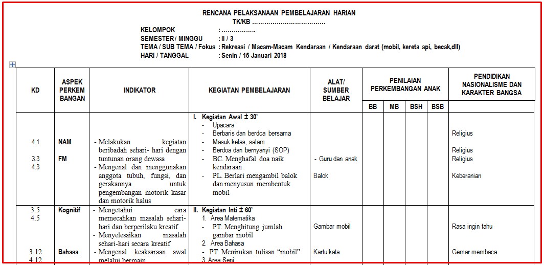 Rpph Tema Rekreasi Ahad Ke 3 Semester 2 Tahun Pelajaran 2017 2018 Paud