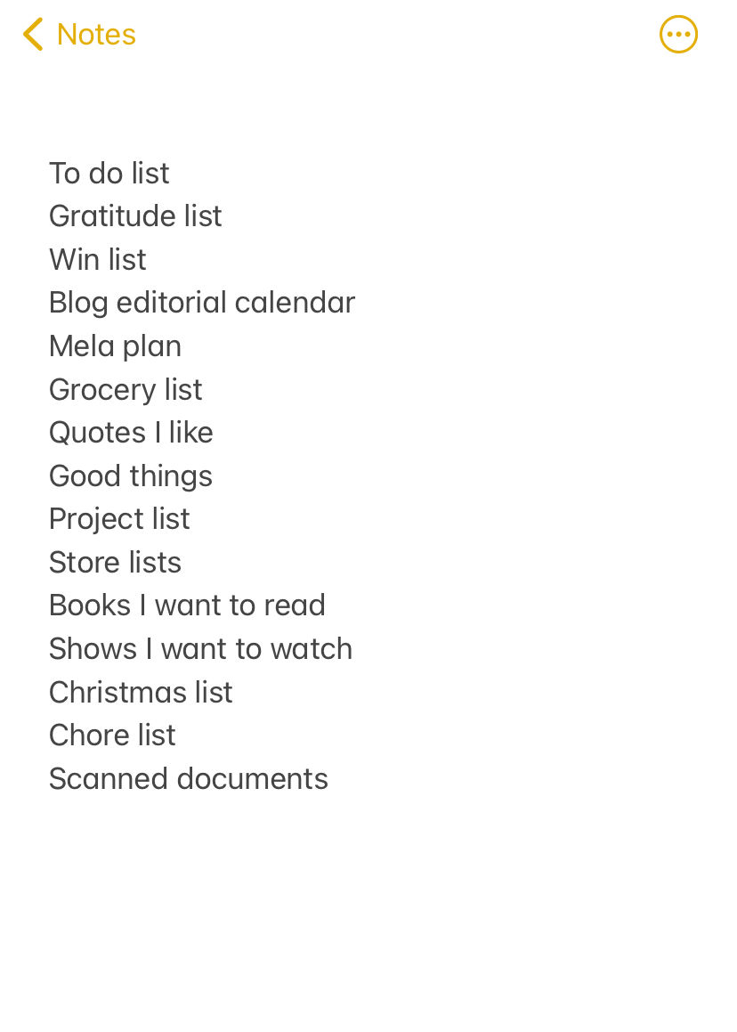 She's Crafty 15 lists to keep in the Notes on your phone