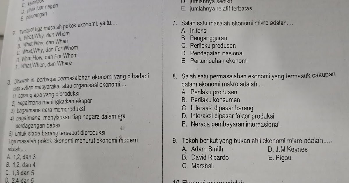 Ekonomi Pembahasan soal UAS kls 10 ips 2 jam 1,2