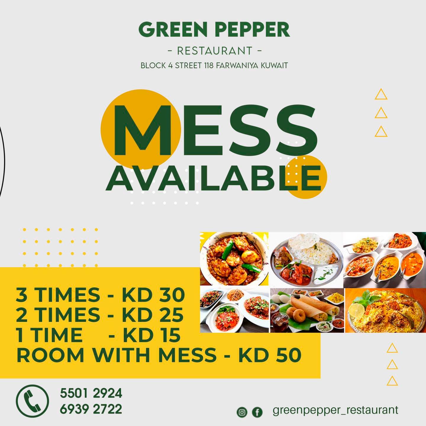 Green Pepper Restaurant Food Menu / Monthly Mess / Contact Phone Number