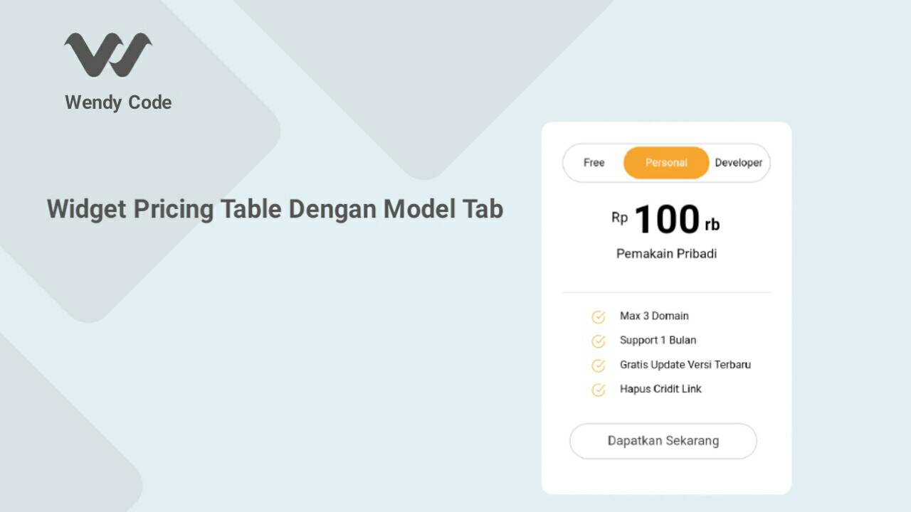 widget pricing table dengan model tab