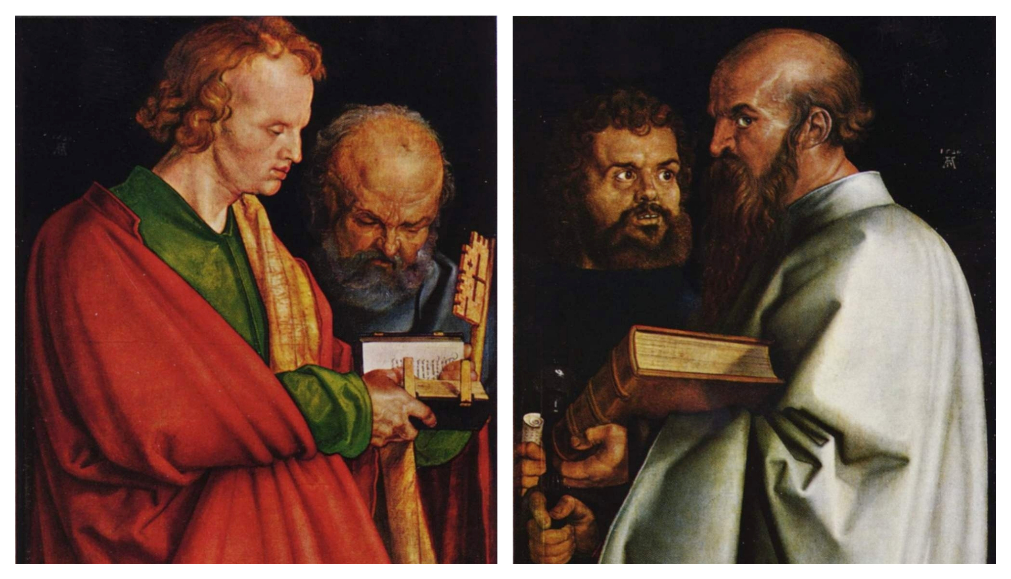 Философы спорят. Дюрер четыре апостола. Диптих четыре апостола Дюрер. Альбрехт Дюрер 4 апостола. Четыре апостола. 1526 Г..