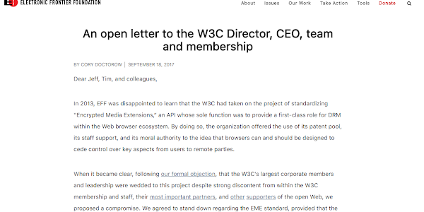 EFF resigns from W3C due to DRM Inclusion 