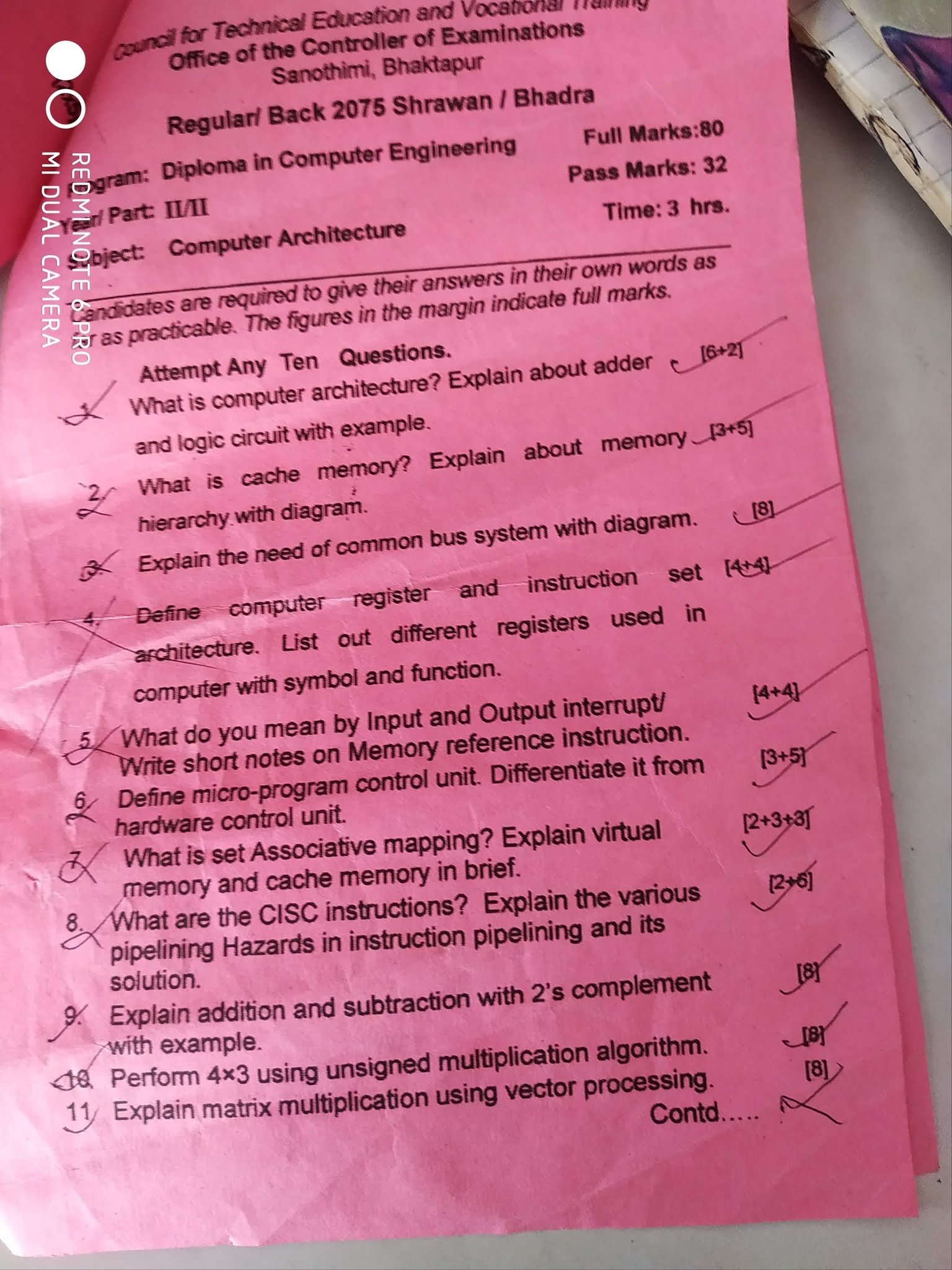 Computer Architecture Question Paper of CTEVT of Nepal