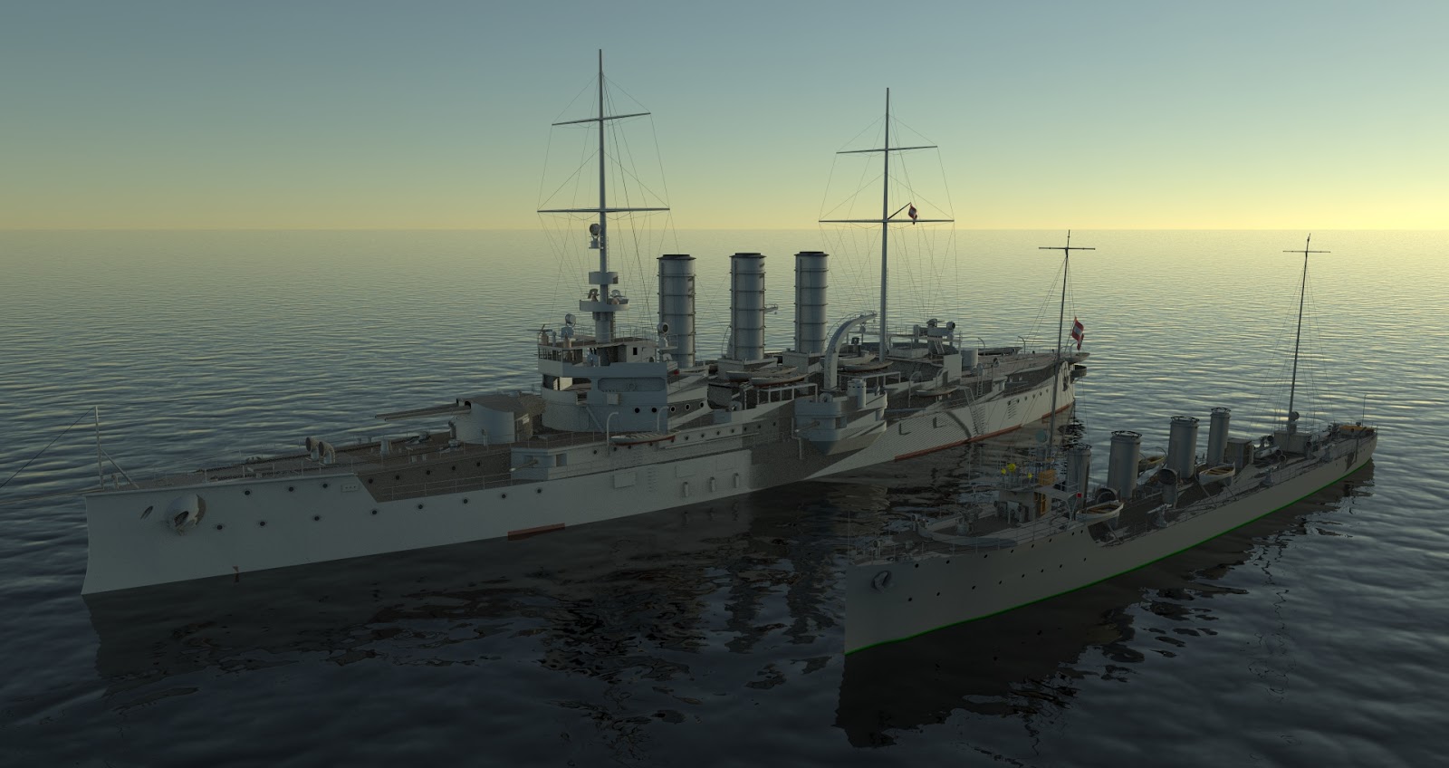 SMS Tátra torpedóromboló és az SMS Sankt páncélos cirkáló Renderképei