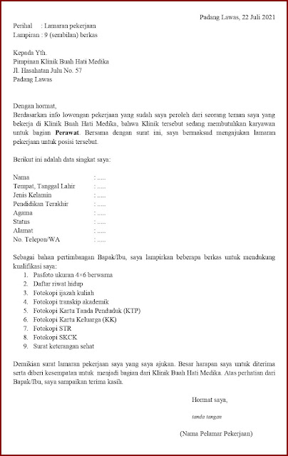 Contoh Surat Lamaran Kerja Untuk Perawat (Fresh Graduate) Berdasarkan Informasi Dari Seseorang Contoh Application Letter Untuk Perawat (Fresh Graduate) Berdasarkan Informasi Dari Seseorang