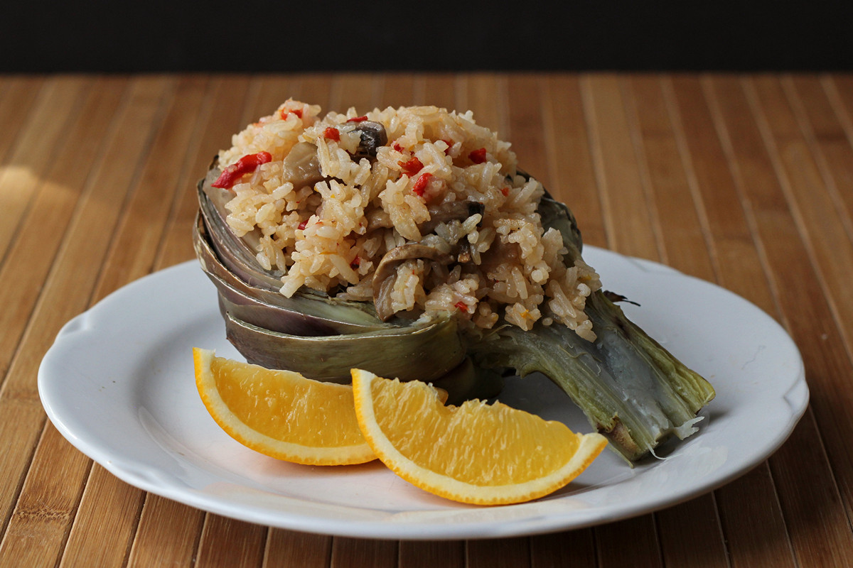 Cookistry Artichokes with Lemon Rice a meatless meal for Vegetarian