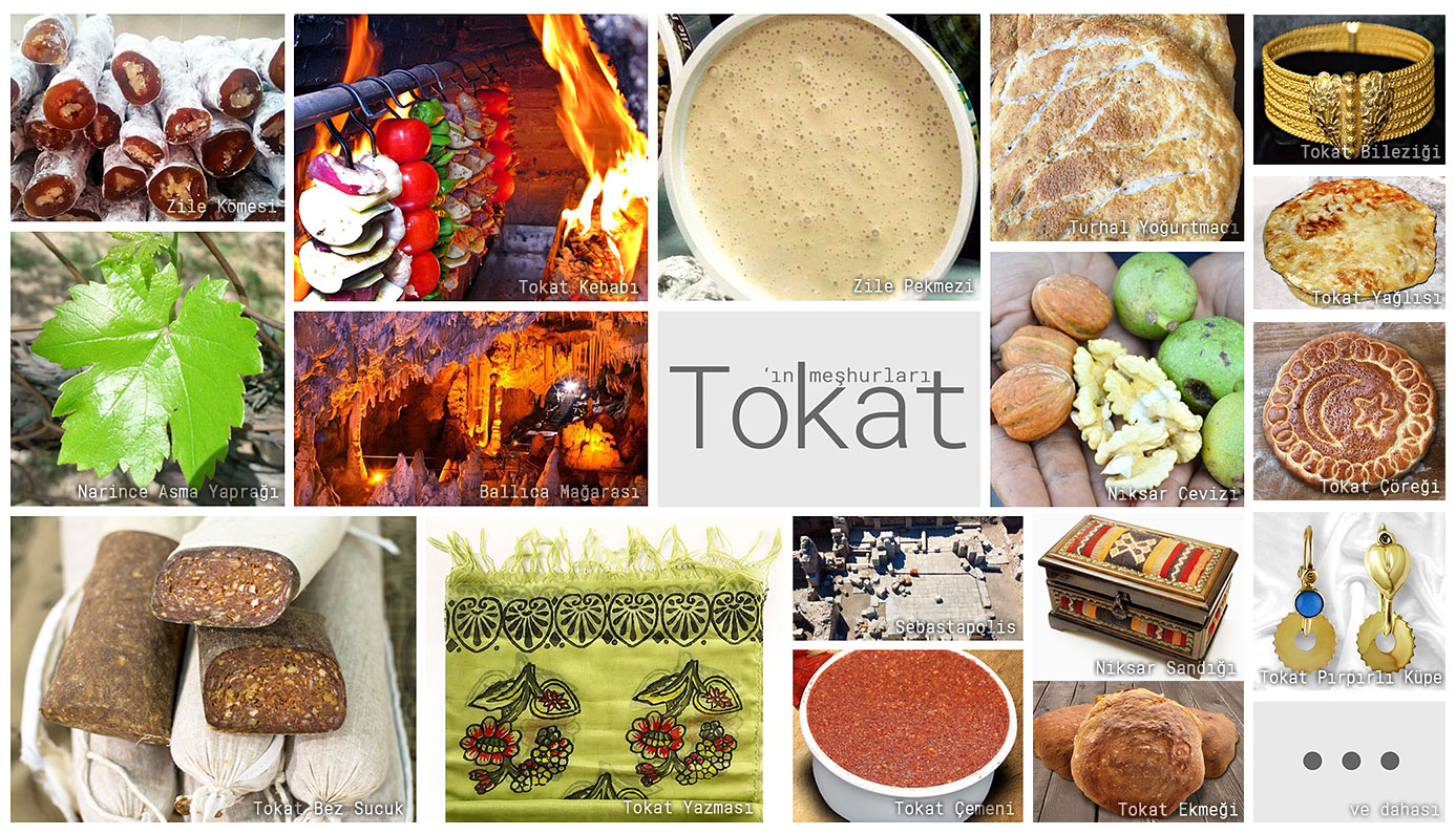 Tokat'ın meşhur şeylerini gösteren resimlerden oluşan kolaj