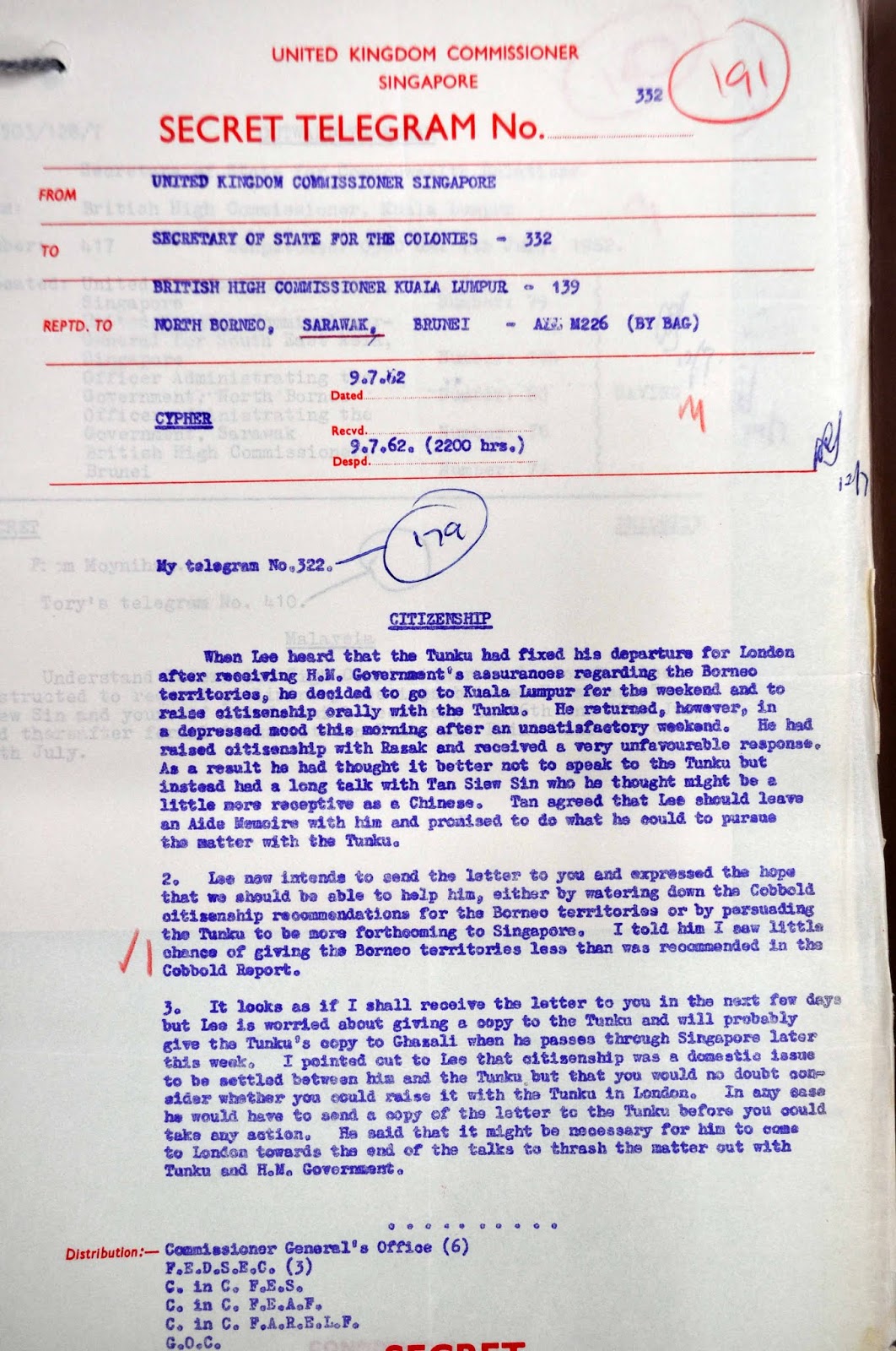 Cobbold Commission Report Republic of Sabah North Borneo RSNB