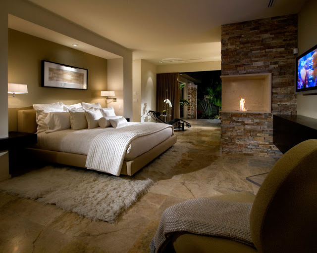 Traditional bedroom with fireplace 