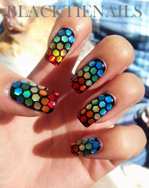 black tie nails rainbow glitter