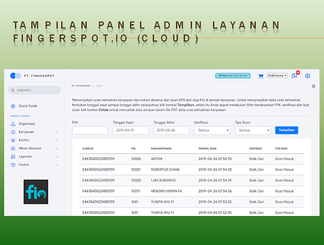 Sofware Absensi Kantor Lampung Tengah | tampilan Panel admin layanan fingerspot.io (Cloud) | Sofware Absensi Kantor Lampung Selatan