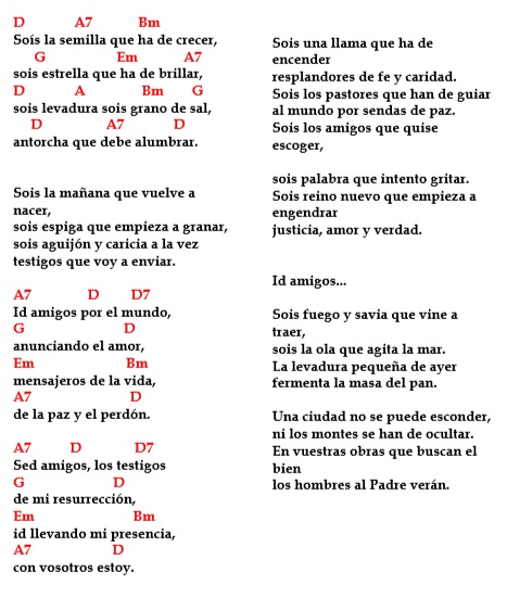 Acordes, Letras y Partituras de Música Católica: Id y enseñad - Sois la