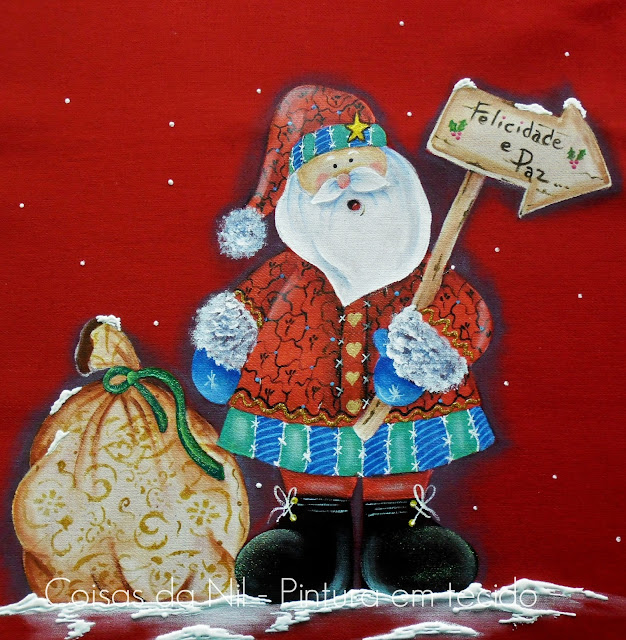 pintura em tecido em estilo country papai noel