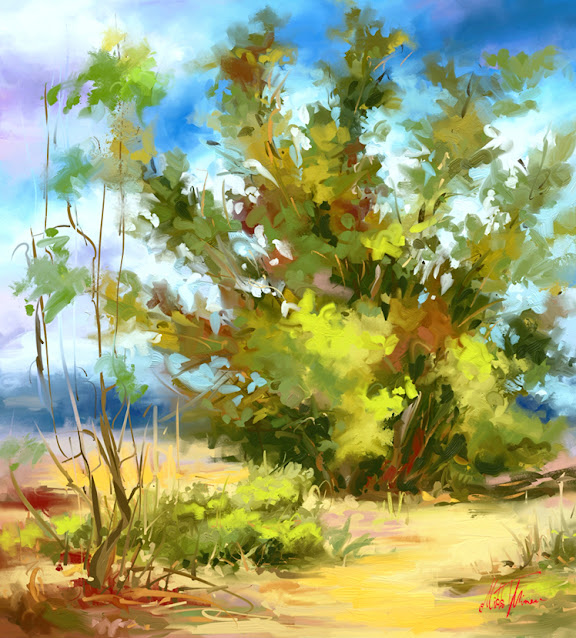 Sunny day digital landscape painting by Mikko Tyllinen