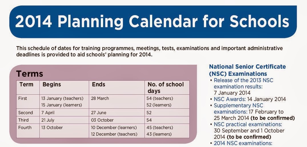 Cape Town Principals' Forum WCED Planning Calender 2014 for Schools