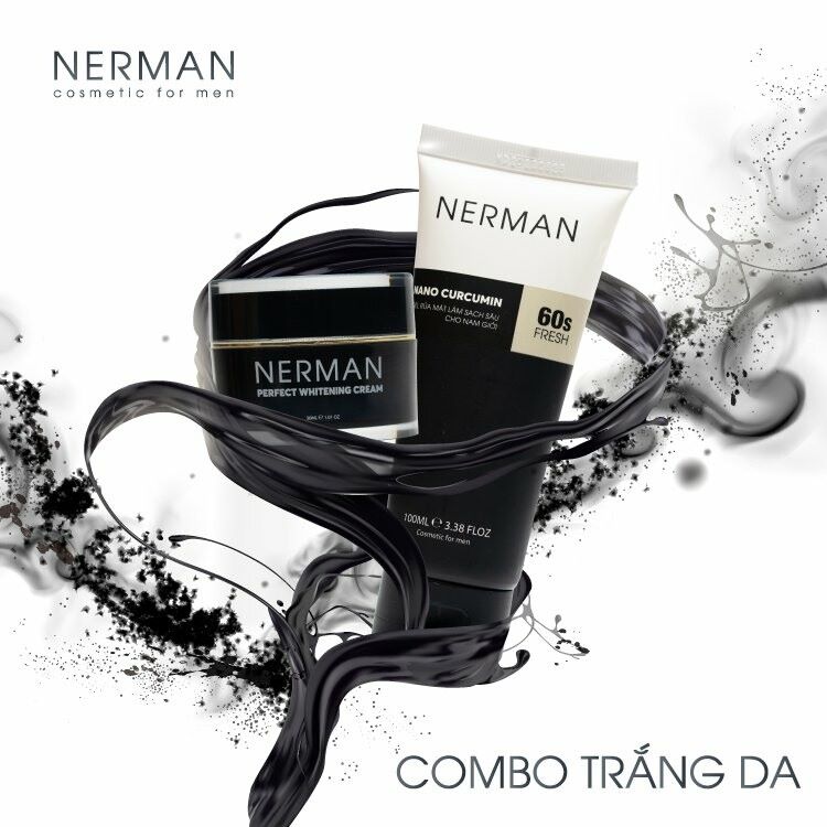 Nerman- Combo Trắng Da: Gel Rửa Mặt Nano Curcumin 60s Fresh + Kem Dưỡng Perfect Whitening Cream 3 Trong 1