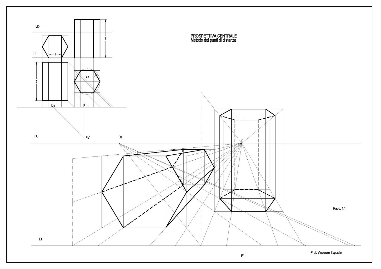 Prospettiva Centrale Di Un Prisma A Base Esagonale ARTEDIS 4 - Classe Quarta --- a cura del prof. Vincenzo Esposito