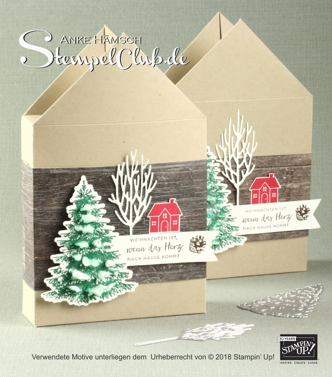 Haus - Verpackung mit dem Stempelset Winterwald mit Anleitung