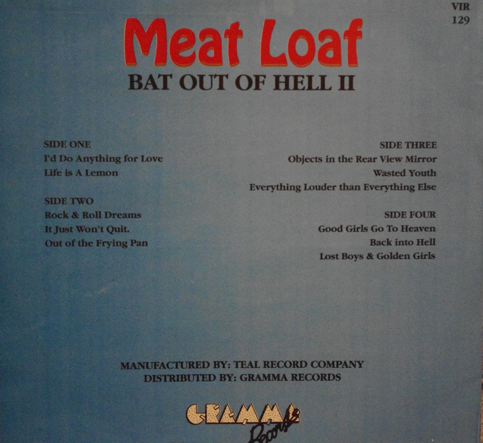 Classic Rock Covers Database Meat Loaf Bat Out of Hell II Back into