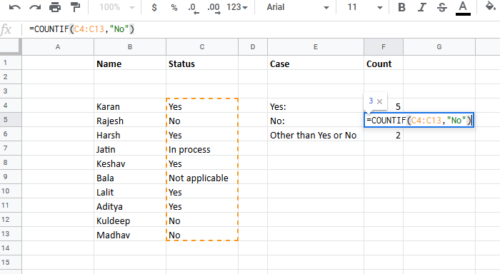 Contar el número de No hay entradas en Excel