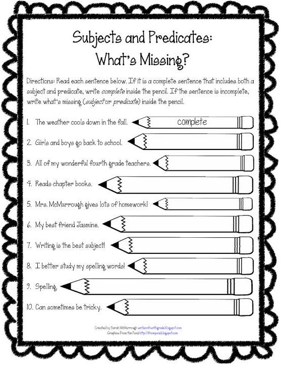 Subject And Predicate Activities For 2Nd Grade