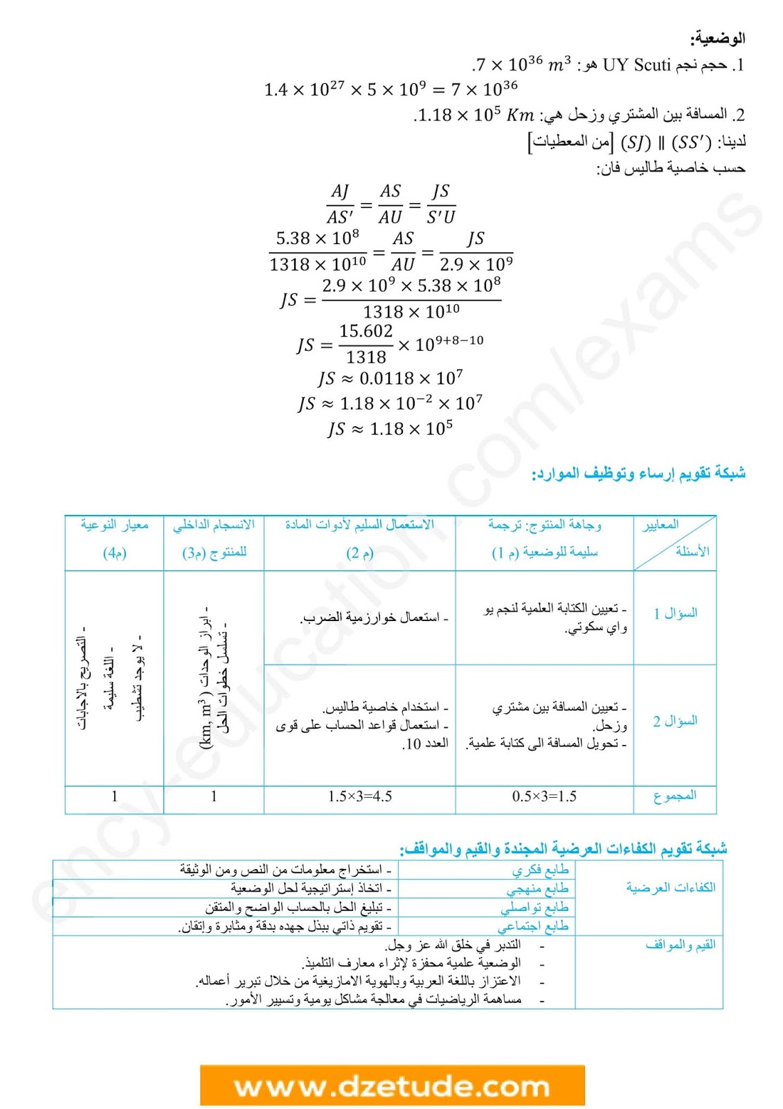 إختبار الرياضيات الفصل الأول للسنة الثالثة متوسط - الجيل الثاني نموذج 5