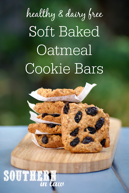 Healthy Soft Baked Oatmeal Cookie Bars Recipe - low fat, gluten free, dairy free, clean eating friendly, healthy cookie recipes, homemade granola bars