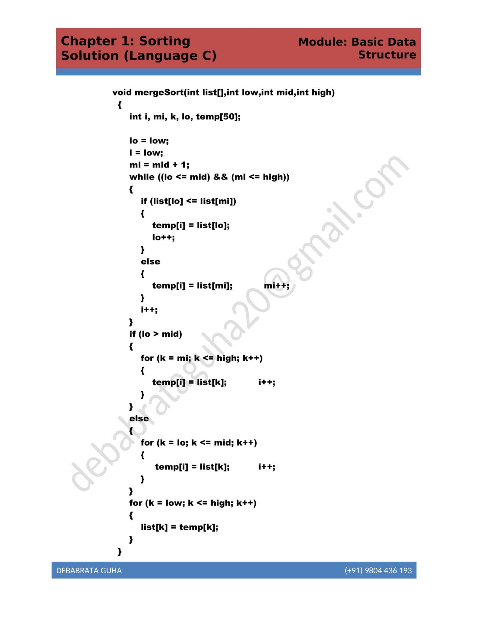 Data Structure solution in Language C (Chapter 1 ) : Sorting