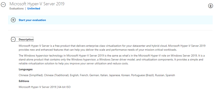 Microsoft Hyper-V Server 2019는 무제한 평가가 무료입니다.